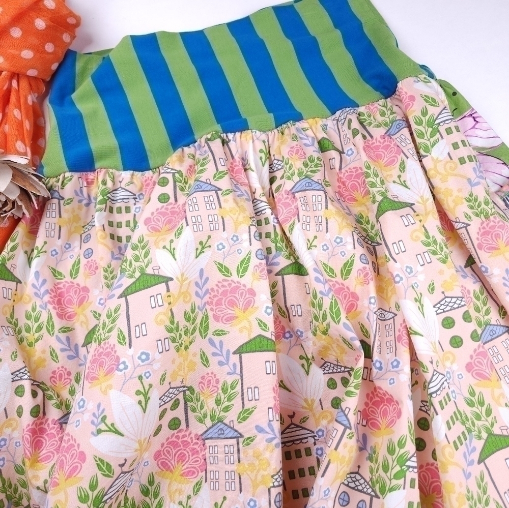 New Matilda Jane Pink Floral Green Blue Boho Striped High Waist Skirt Sz… - Picture 2 of 12